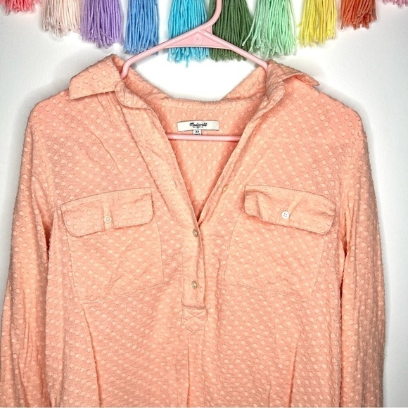 Madewell Peachy Coral Swiss Dot Popover 1/2 Button Up Blouse Size Extra Small - Picture 3 of 13